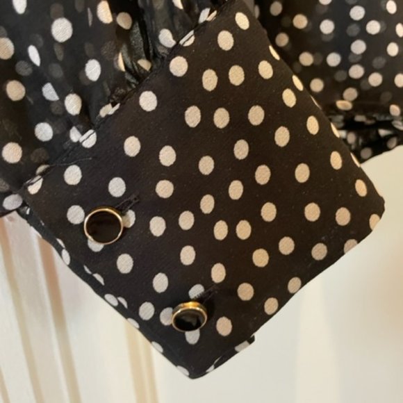 Zara Black And White Polka Dot Long Sleeve Blouse Size L - Picture 3 of 5